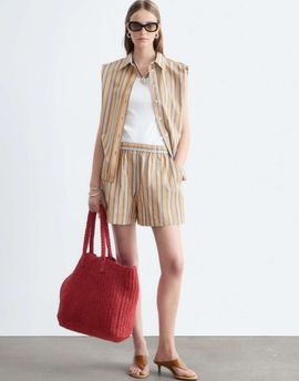 & Other Stories & Other Stories shorts in brown and blue stripe - part of a set-Multi