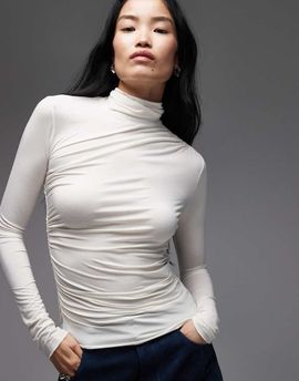 & Other Stories & Other Stories slim fit long sleeve turtle neck asymmetric top in white