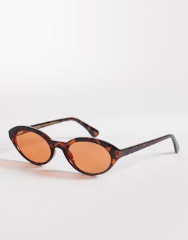 & Other Stories & Other Stories slim oval sunglasses in dark red tortoise with linen pouch case