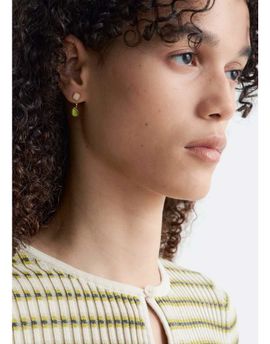 & Other Stories & Other Stories square stud gemstone drop earrings in cream and green-Multi