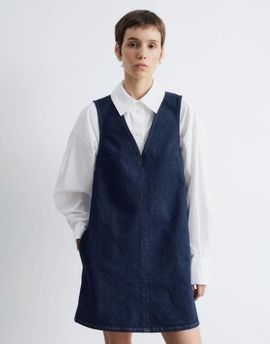 & Other Stories & Other Stories stretch denim v-neck mini dress with front seam in dark washed blue