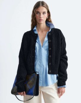 & Other Stories & Other Stories strong shoulder cropped structured cardigan in navy