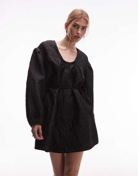 & Other Stories & Other Stories structured jacquard quality mini dress with pleated detailing sleeves in black