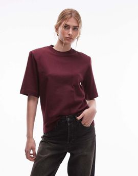 & Other Stories & Other Stories structured jersey top with shoulder pads in dark wine