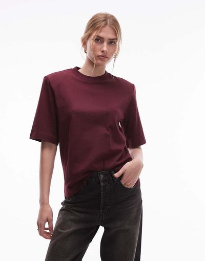 & Other Stories & Other Stories structured jersey top with shoulder pads in dark wine