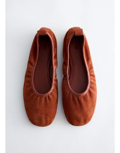 & Other Stories & Other Stories suede ruched ballet flats in burnt orange-Copper