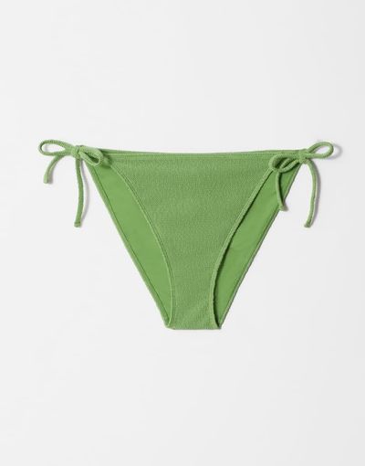 & Other Stories & Other Stories textured crinkle side tie bikini bottoms in green