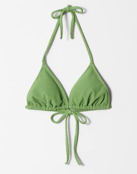 & Other Stories & Other Stories textured crinkle triangle bikini top with removable padding in green