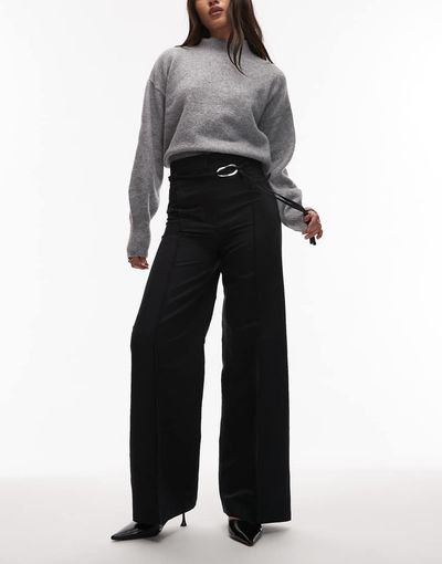 & Other Stories & Other Stories tie belt flared tailored pants in black