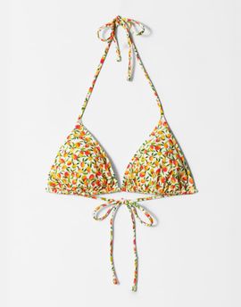 & Other Stories & Other Stories triangle tie up bikini top with removable padding in yellow delicate flower print