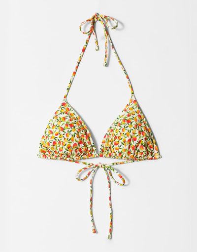 & Other Stories & Other Stories triangle tie up bikini top with removable padding in yellow delicate flower print