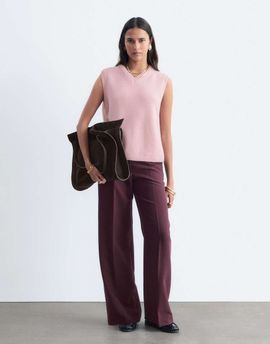 & Other Stories & Other Stories wide leg front seam pants in burgundy-RED