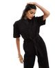 & Other Stories & Other Stories wide leg stretch jumpsuit with tie waist and utility pockets in black - 3