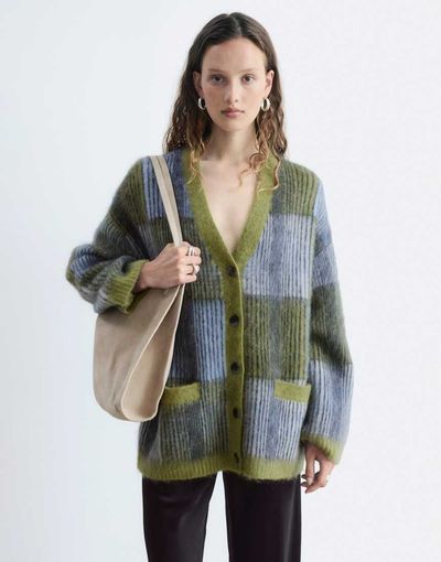 & Other Stories & Other Stories wool & mohair blend patchwork cardigan in green