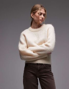 & Other Stories & Other Stories wool and mohair mix sweater with volume sleeves in off white