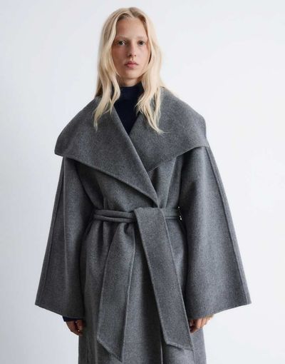 & Other Stories & Other Stories wool belted maxi coat with funnel neck in gray