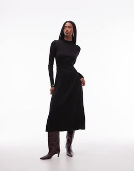& Other Stories & Other Stories wool blend 2-in-1 fine knit midaxi dress in black