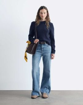 & Other Stories & Other Stories wool blend boucle sweater with shoulder pads in navy