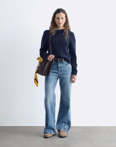 & Other Stories & Other Stories wool blend boucle sweater with shoulder pads in navy