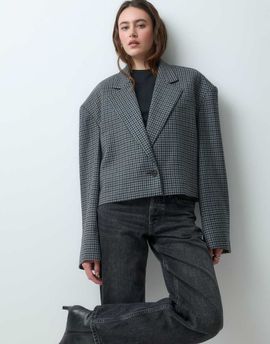 & Other Stories & Other Stories wool blend houndstooth cropped blazer in gray