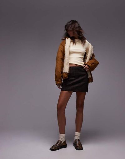 & Other Stories & Other Stories wool blend low rise mini skirt in brown check - part of a set