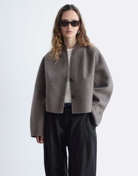 & Other Stories & Other Stories wool blend short jacket with stand collar in mole brown