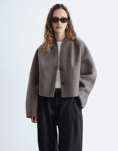 & Other Stories & Other Stories wool blend short jacket with stand collar in mole brown