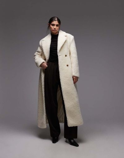& Other Stories & Other Stories wool double breasted maxi coat in off-white