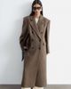 & Other Stories & Other Stories wool double breasted maxi coat with bold shoulder details in beige houndstooth-NEUTRAL - 3