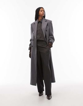 & Other Stories & Other Stories wool double breasted maxi coat with bold shoulder details in gray