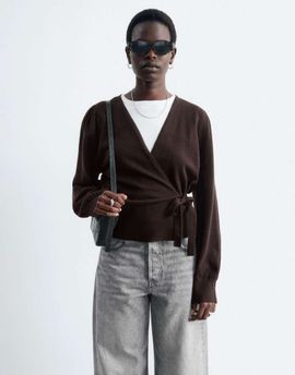 & Other Stories & Other Stories wool look wrap cardigan in dark brown