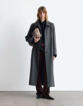 & Other Stories & Other Stories wool mix maxi coat with button detail in gray-Navy