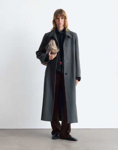 & Other Stories & Other Stories wool mix maxi coat with button detail in gray-Navy