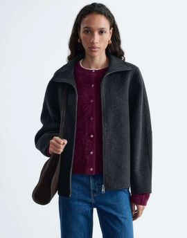& Other Stories & Other Stories wool rich funnel neck jacket with volume sleeve in black