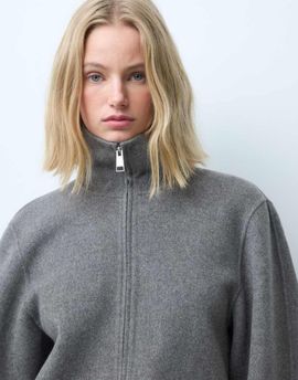 & Other Stories & Other Stories wool rich funnel neck jacket with volume sleeve in light brown