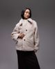& Other Stories & Other Stories wool rich midi length faux fur jacket in beige-Neutral - 2