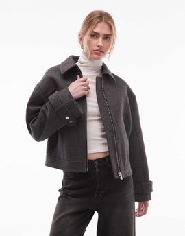 & Other Stories & Other Stories wool rich short twill jacket in dark gray