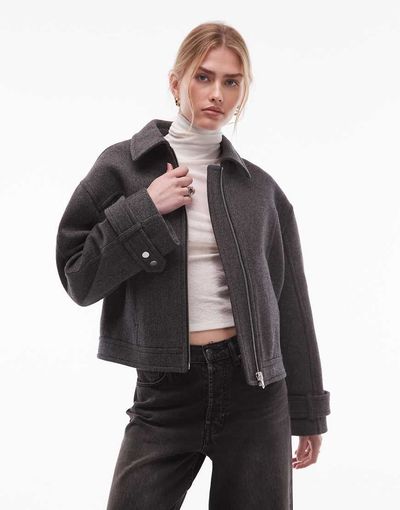 & Other Stories & Other Stories wool rich short twill jacket in dark gray