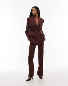 & Other Stories & Other Stories wool slim flare leg tailored pants in wine pinstripe - part of a set