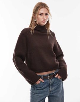 & Other Stories & Other Stories wool turtleneck ribbed sweater in dark brown