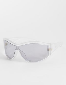 & Other Stories & Other Stories wrap around visor style sunglasses in silver with linen pouch case