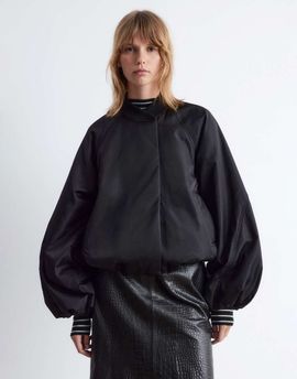 & Other Stories & Other Stories zip front bomber jacket with volume sleeves in black