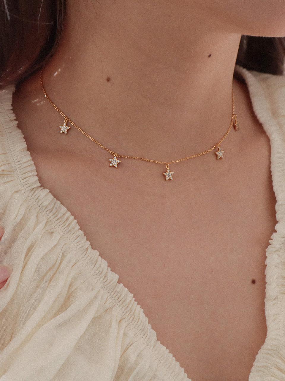OudStudio Crystal Stars 18K Gold-Plated Necklace [Gold]
