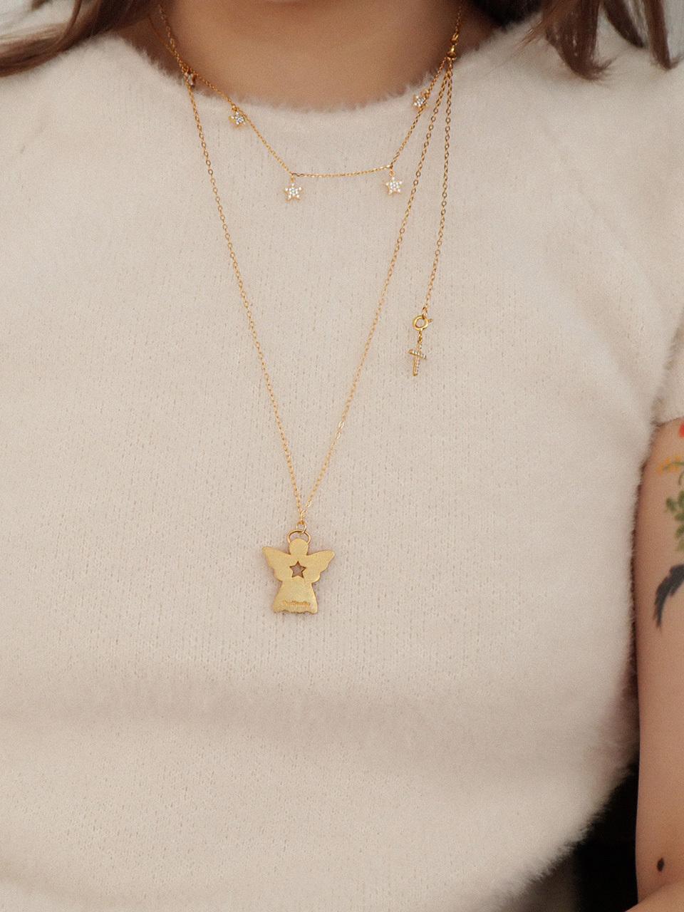 OudStudio Detachable Cross Angel Ornament Necklace [Gold]