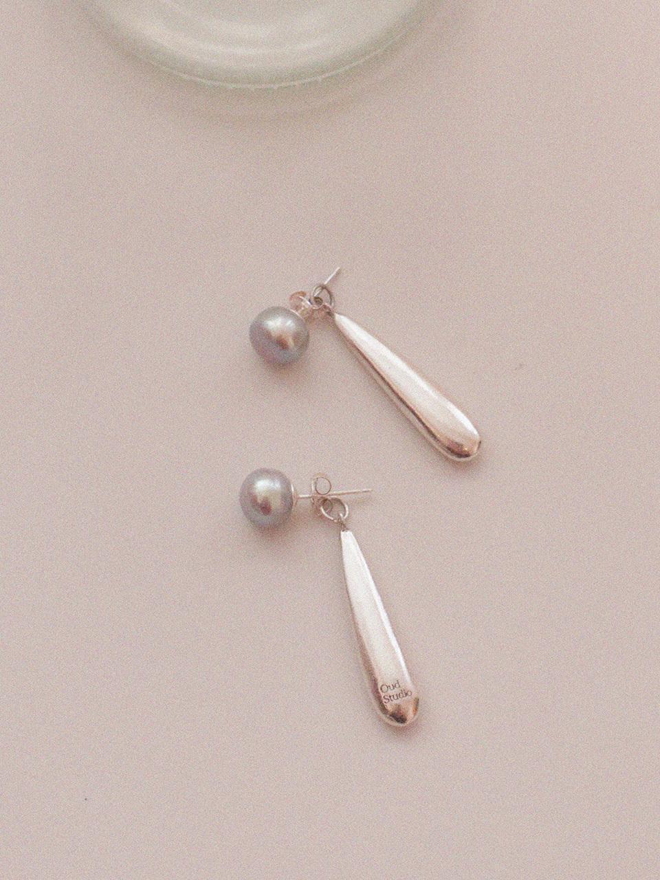 OudStudio Freshwater Pearl Two-Way Drop Earring [Gray]