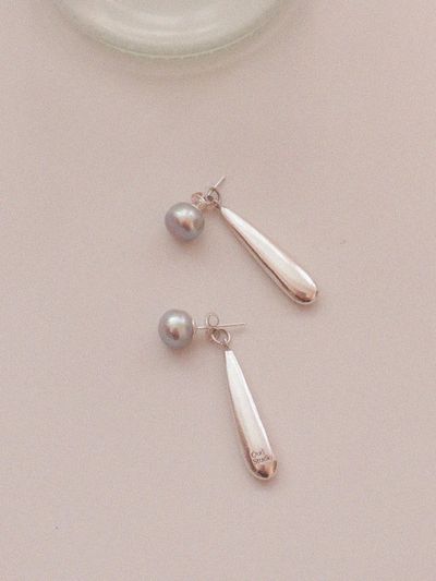 OudStudio Freshwater Pearl Two-Way Drop Earring [Gray]