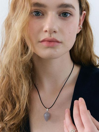OudStudio Teardrop Agate Stone Vintage Necklace [Gray]