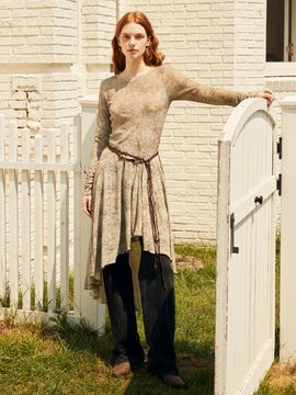 ouel ASYMMETRIC JERSEY VELVET DRESS_FOGGY KHAKI