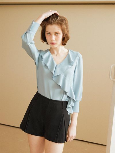 ouel ASYMMETRIC RUFFLE BLOUSE_SKY BLUE