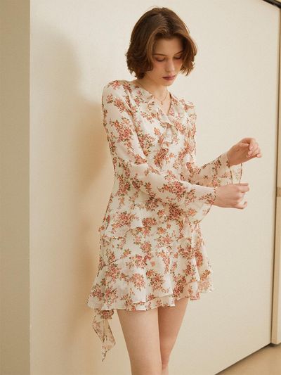 ouel ASYMMETRIC RUFFLE MINI DRESS_VINTAGE FLOWER